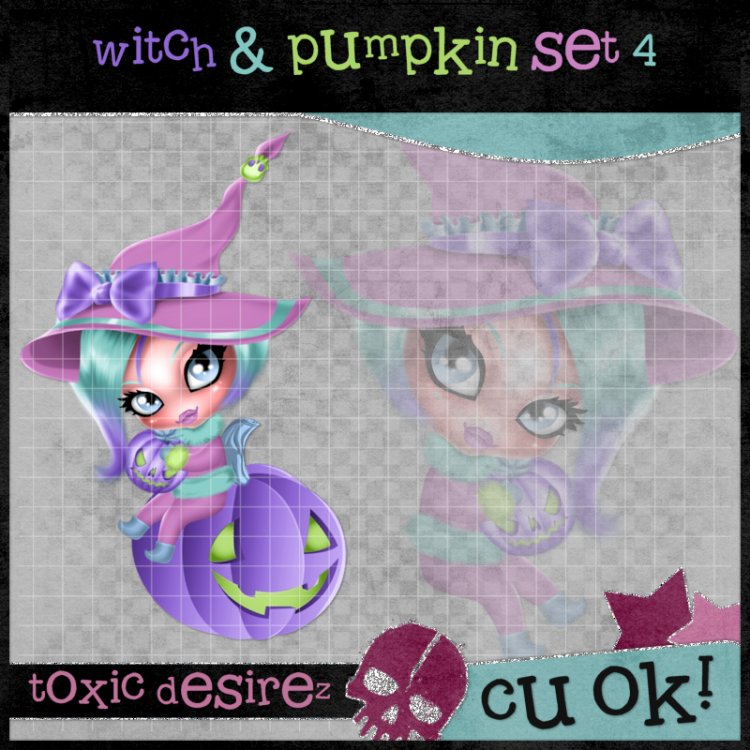 Witch & Pumpkin Set 4 - Click Image to Close