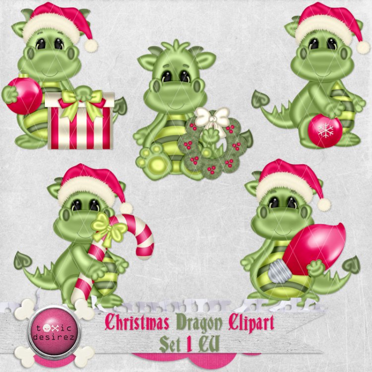 CU Christmas Dragon Clipart Set 1 - Click Image to Close