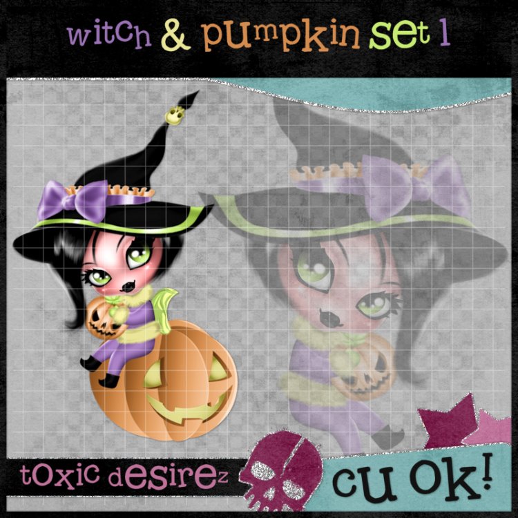 Witch & Pumpkin Set 1 - Click Image to Close